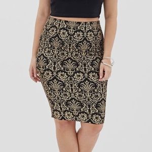 Forever 21 | black and gold boroque midi skirt